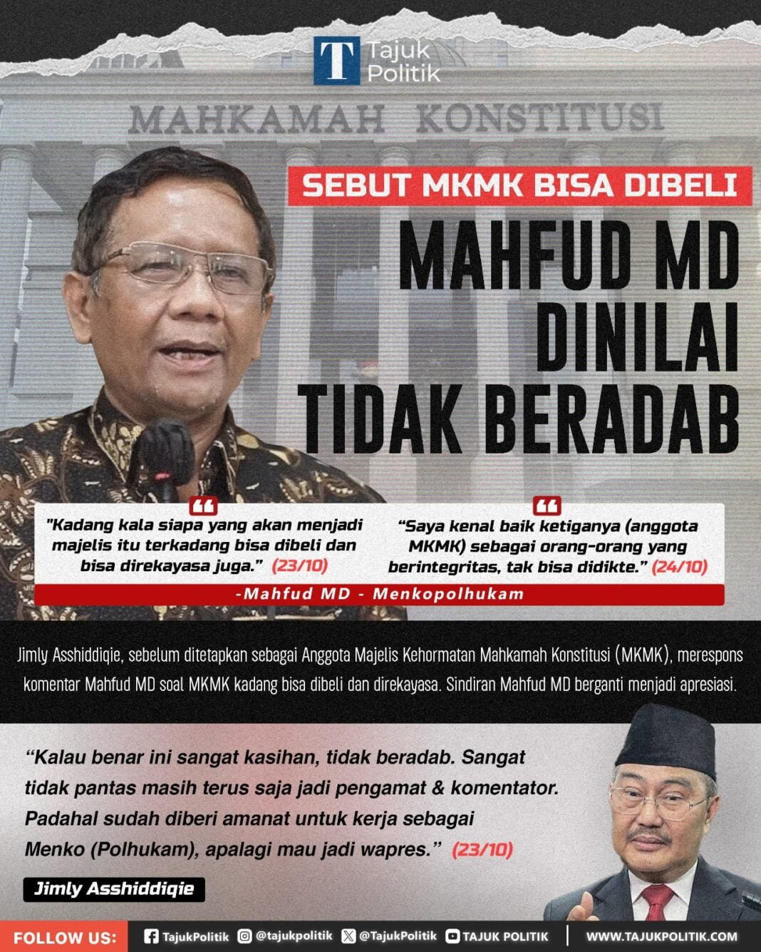 Sebut MKMK bisa dibeli, Mahfud MD dinilai tidak beradab