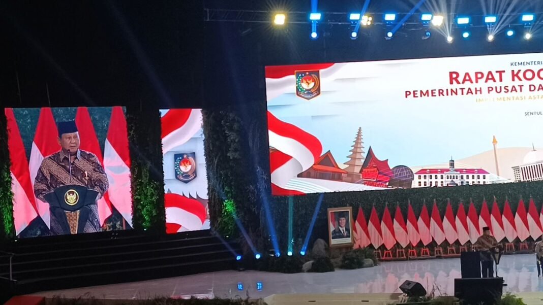 Prabowo dalam acara Rakormas Pempus dan Pemda