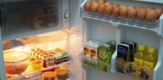 sejumlah makanan dalam pintu kulkas