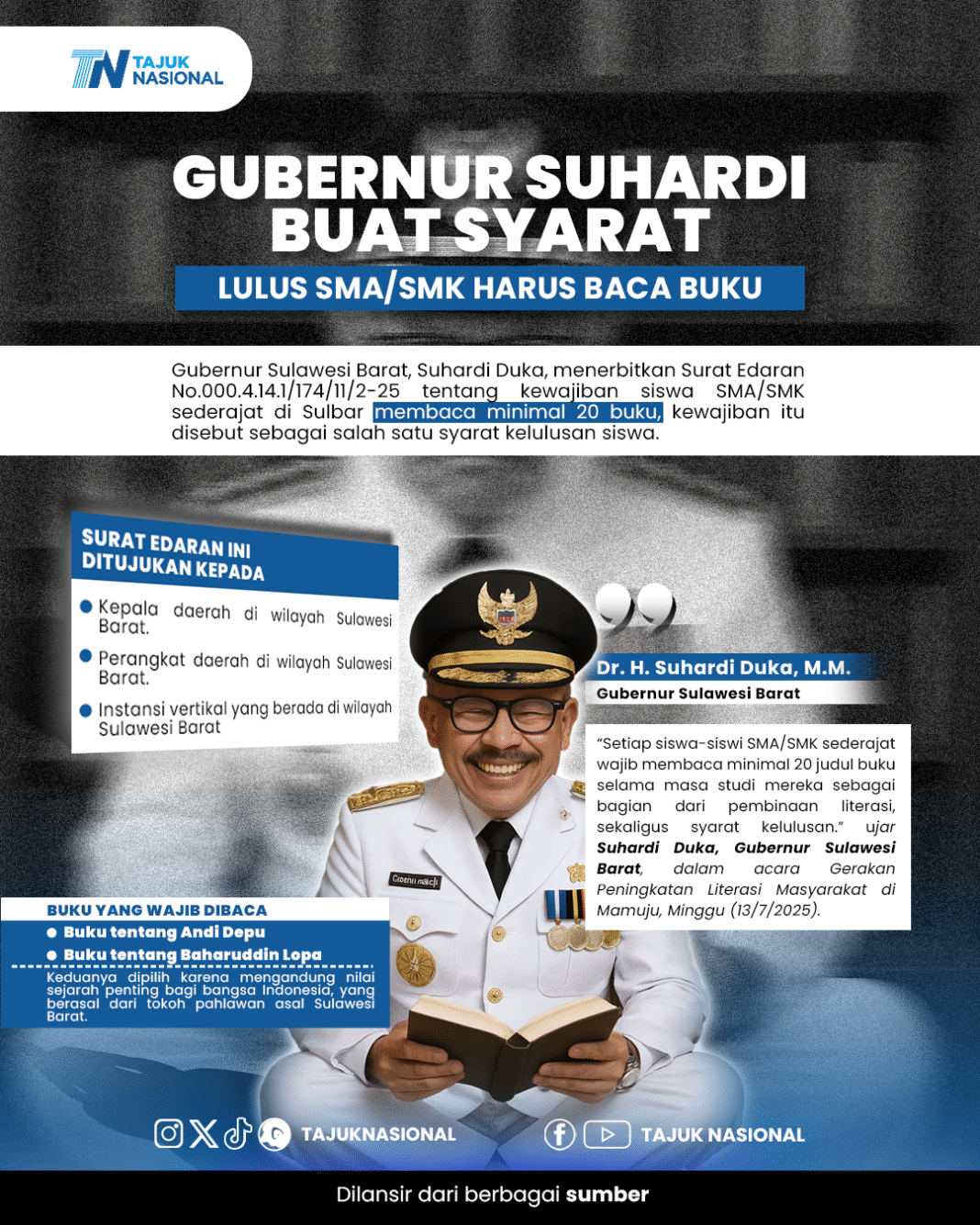 25. Surat Edaran Gubernur Sulbar - Wajib baca 20 Buku Kontroversi & Dampak Positif: 20 Buku Jadi Syarat Kelulusan SMA di Sulbar
