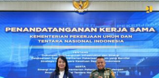 Penandatanganan MoU Kementerian PU dan TNI di Pendopo Kementerian PU, 21 Juli 2025.