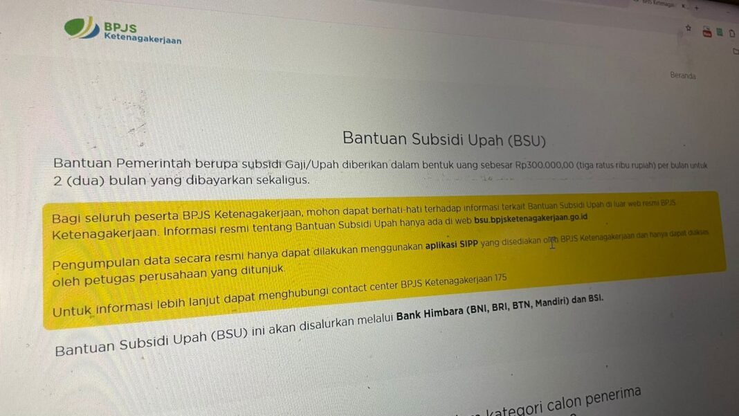 Halaman depan situs bsu.bpjsketenagakerjaan.go.id.