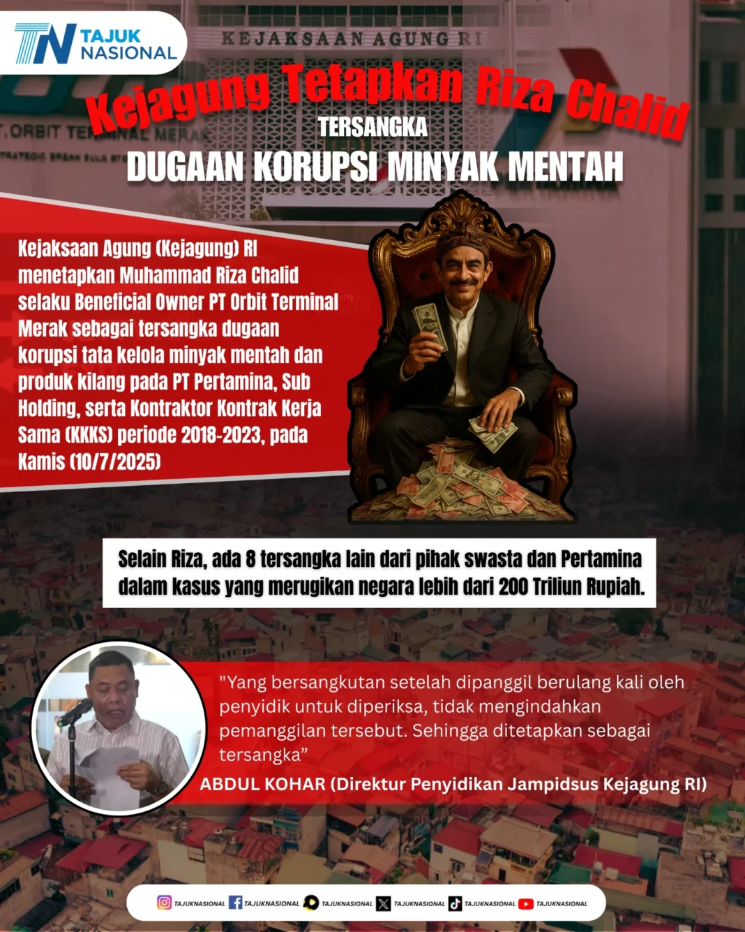 Kejagung Tetapkan Riza Chalid Tersangka Dugaan Korupsi Minyak Mentah