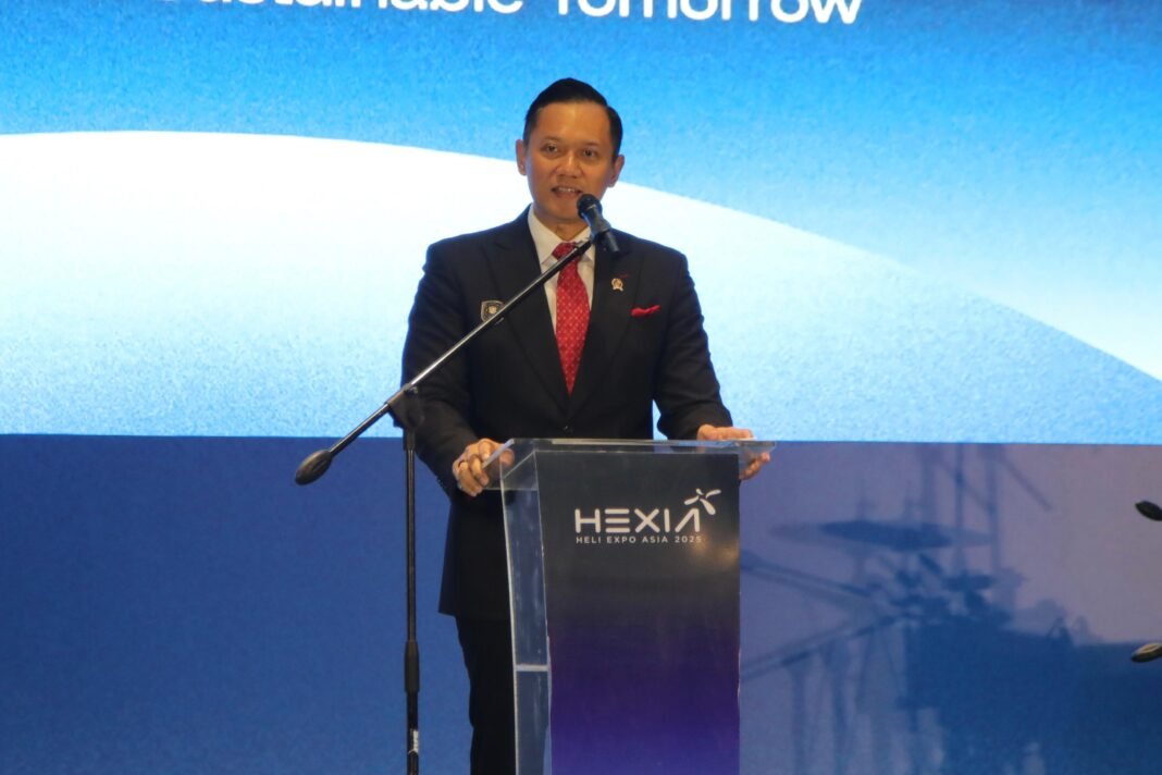 Menko AHY Agus Harimurti Yudhoyono meresmikan Heliport pertama Indonesia di Cengkareng pada Heli Expo Asia 2025