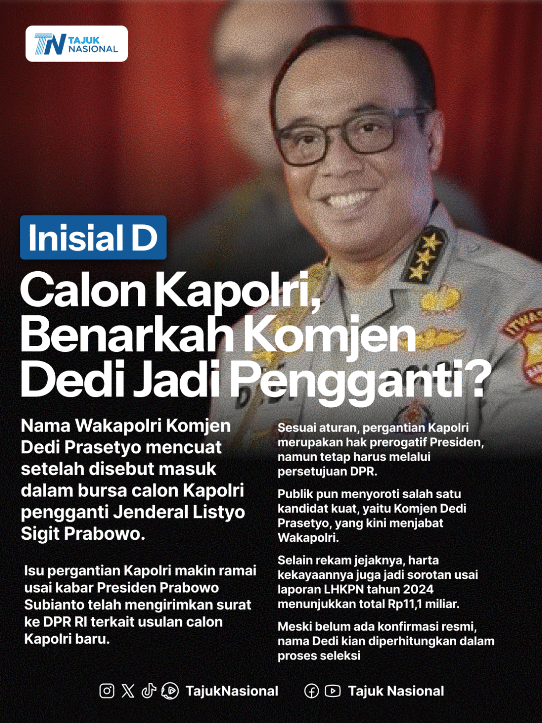 Komjen Dedi Prasetyo Masuk Bursa Calon Kapolri, Benarkah Jadi Pengganti Jenderal Listyo?