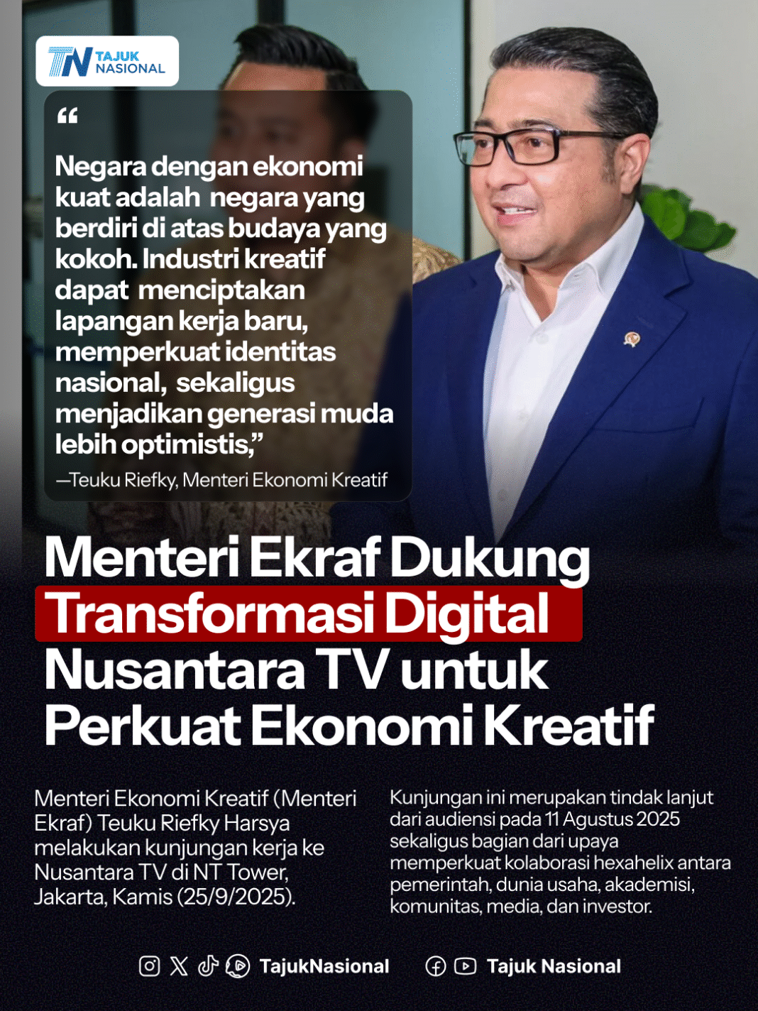 Transformasi Digital Nusantara TV: Dukungan Menteri Ekraf untuk Ekonomi Kreatif Indonesia