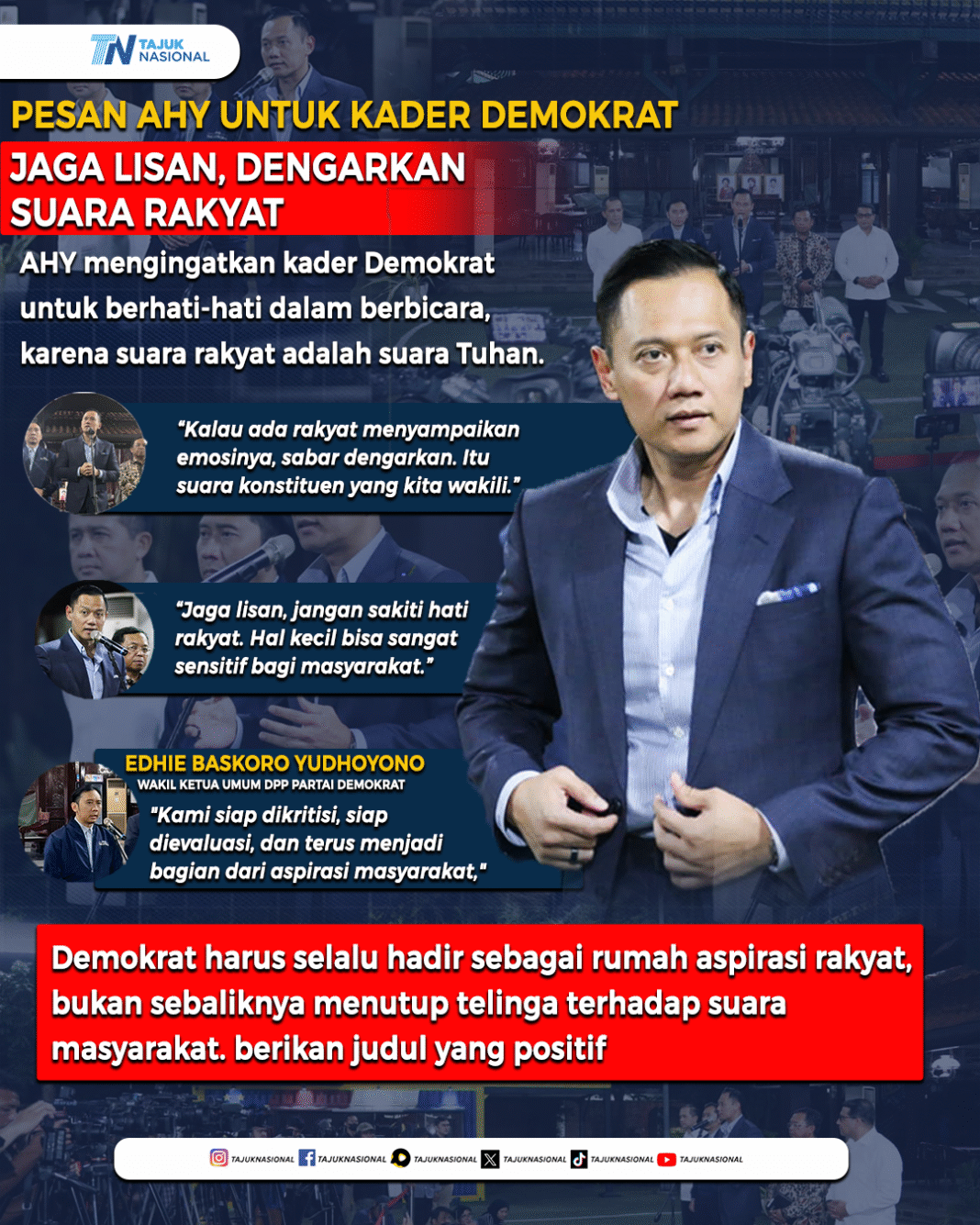 Pesan AHY untuk Kader Demokrat: Jaga Lisan dan Dengarkan Suara Rakyat