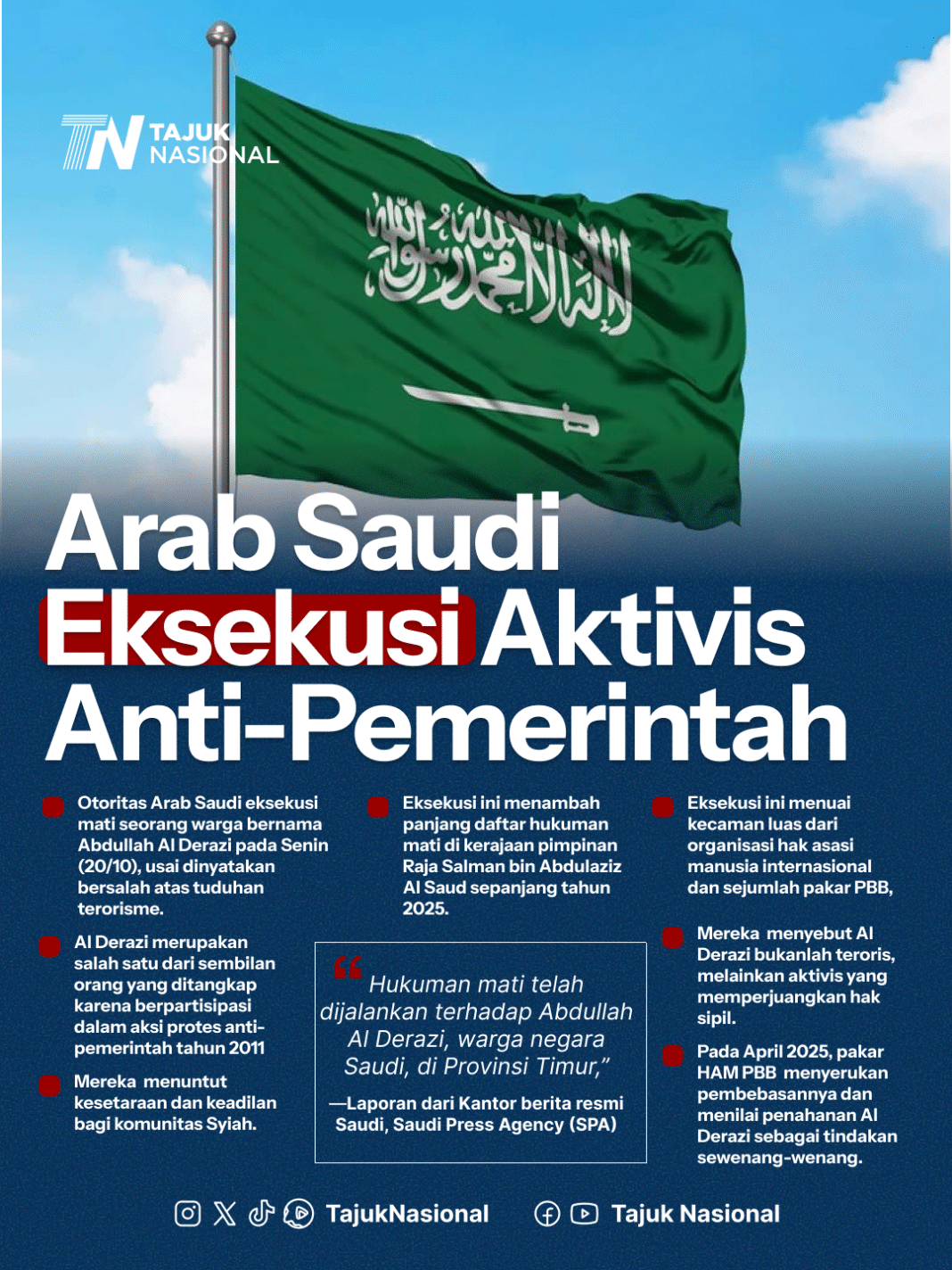 Arab Saudi Eksekusi Aktivis Anti-Pemerintah, Dunia Kecam Tindakan Brutal Kerajaan