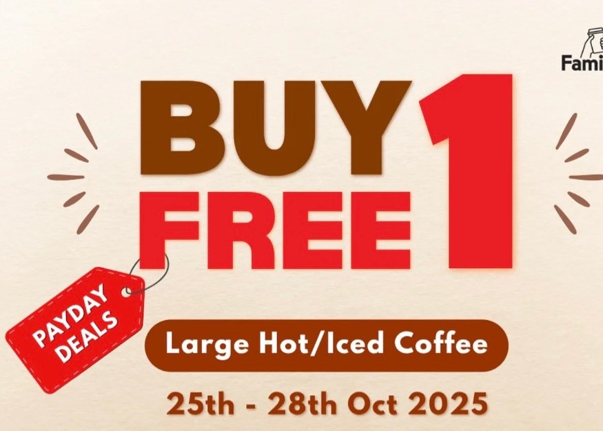 FamilyMart menghadirkan promo Buy 1 Get 1 Free untuk menu hot dan iced coffee ukuran large. FamilyMart menghadirkan promo Buy 1 Get 1 Free untuk menu hot dan iced coffee ukuran large.
