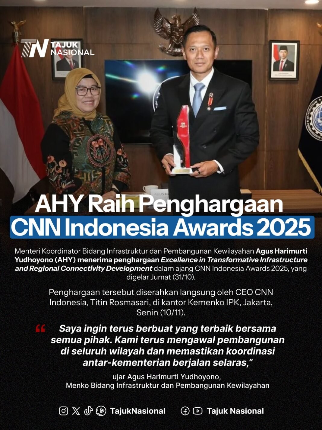 AHY Raih Penghargaan CNN Indonesia Awards 2025