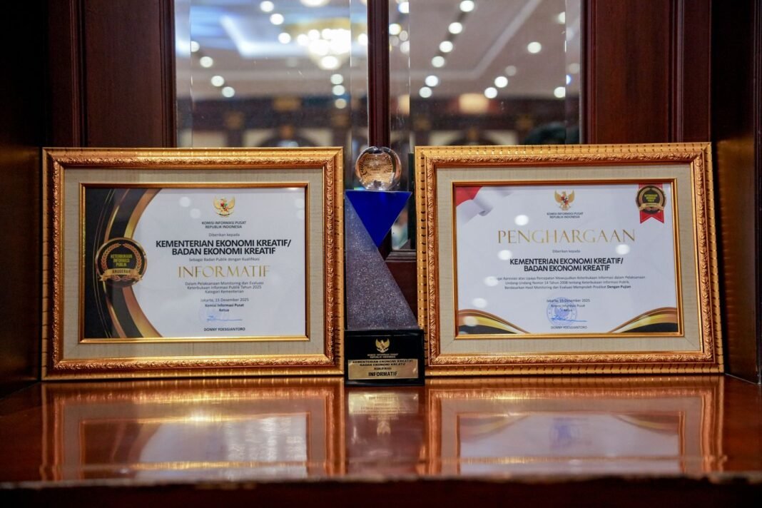 Catat Prestasi, Kementerian Ekonomi Kreatif Raih Dua Penghargaan Keterbukaan Informasi Publik 2025