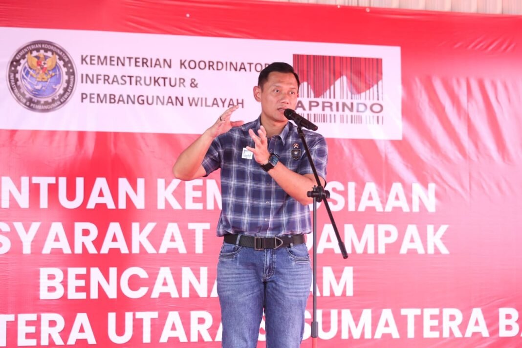 Gandeng APRINDO, Menko AHY Lepas 19 Truk Bantuan Logistik ke Sumatera