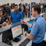 Foto hasil olahan Akal Imitasi (AI) Google Gemini dengan prompt dari Tajuk Nasional menampilkan petugas imigrasi Amerika Serikat menangguhkan Visa On Arrival sejumlah Wisatawan yang akan masuk ke Amerika Serikat, Rabu (14/1/2026). Per 1 Januari 2026, Amerika menghentikan sementara pemohonan visa ke US !