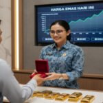Harga Emas 2026 Melejit! Dua Faktor Ini Diprediksi bisa Lesakkan hingga Rp 3 Jutaan Foto hasil olahan Akal Imitasi (AI) Google Gemini dengan promt dari Tajuk Nasional memperlihatkan seorang pramuniaga melayani konsumen di gerai penjualan emas di Indonesia, Rabu (14/1/2026). Dua kondisi ini diprediksi membuat harga emas dunia bisa melejit hingga Rp 3 jutaan.