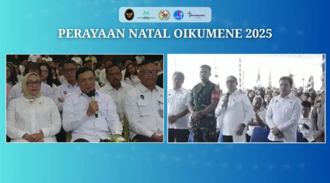 Menko Polkam Djamari Chaniago menghadiri Perayaan Natal Oikoumene 2025.