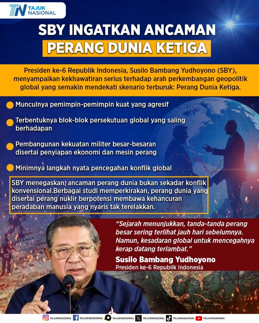 SBY Ingatkan Ancaman Perang Dunia Ketiga, Ini 4 Tanda Berbahaya