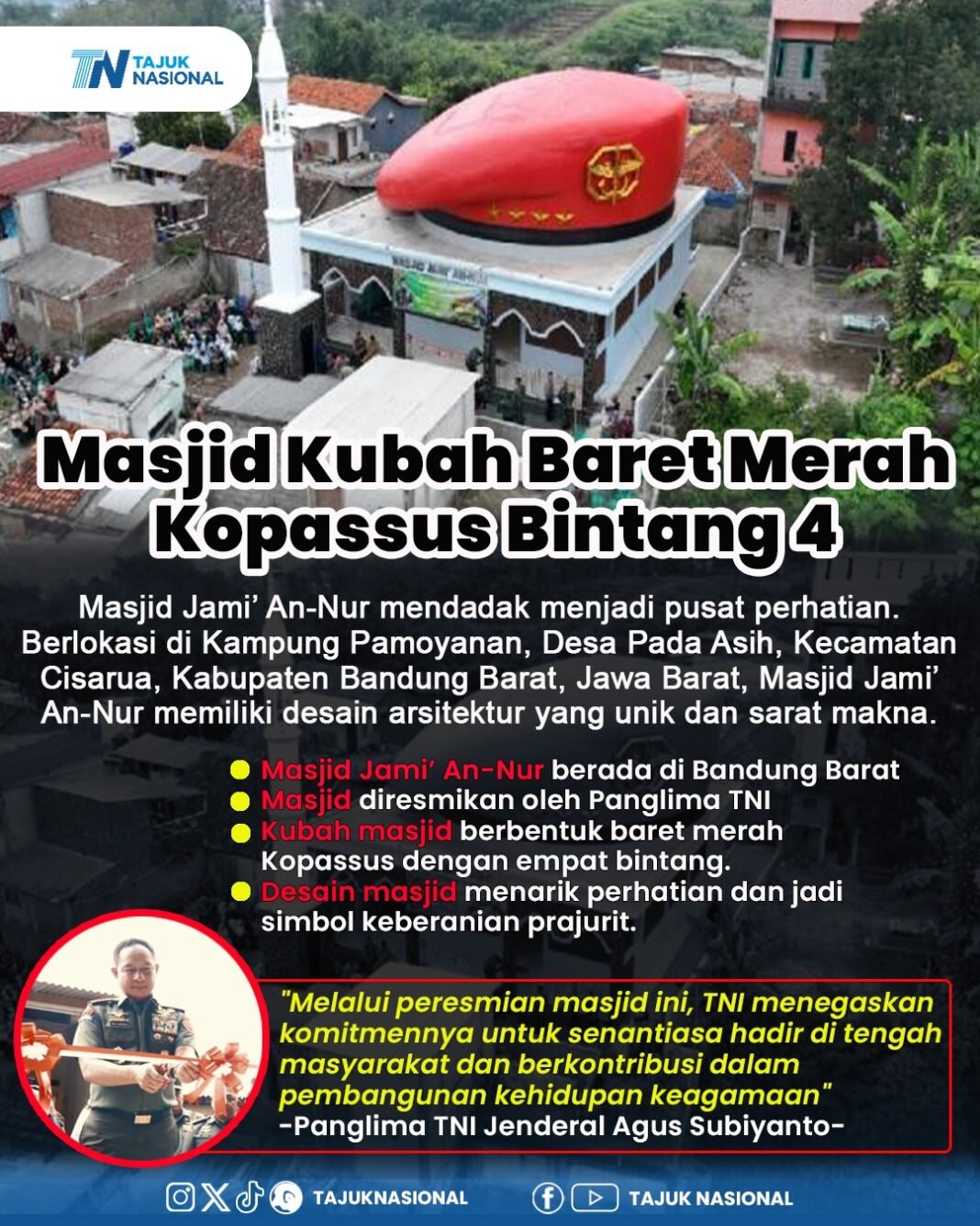 Masjid Kubah Baret Merah Kopassus Bintang 4, Ikon Unik Masjid TNI di Bandung Barat