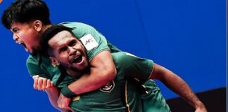 Pemain Timnas Futsal Inddonesia, Brian Ick dan rekannya berselebrasi usai mencetak gol di ajang AFC Futsal Asian Cup 2026 beberapa hari lalu.Kemenangan atas Timnas Jepang dalam duel di Indonesia Arena pada KAmis (5/2/2026) membuat Timnas Indonesia berhasil menciptakan Sejarah lolos pertama kali di babak Grand Final Piala Asia Futsal 2026. OFFICIAL INSTAGRAM AFC ASIAN CUP INDONESIA 2026/ REPRO