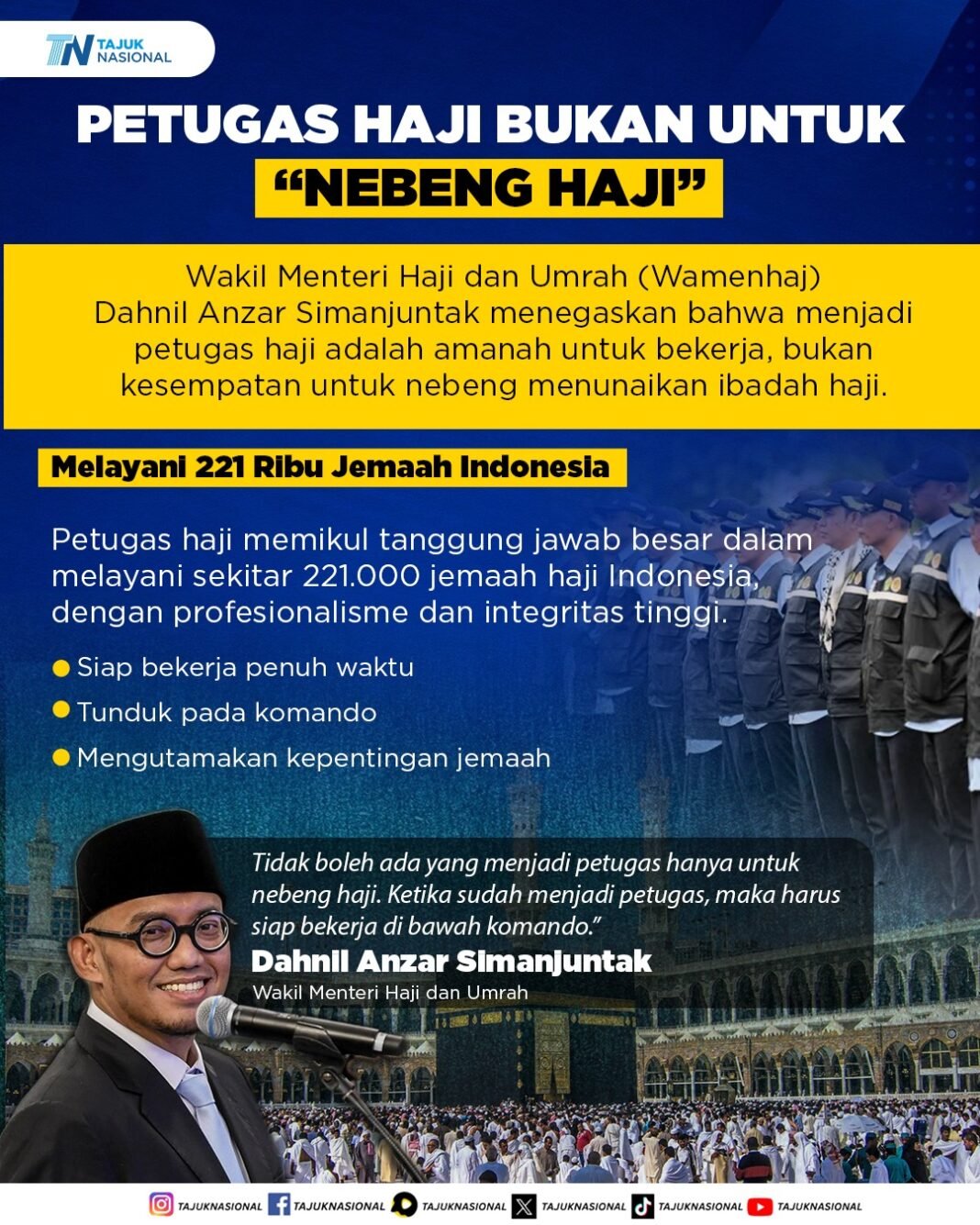 Petugas Haji Bukan untuk Nebeng Haji, Wamenhaj Tegaskan Amanah Layani 221 Ribu Jemaah