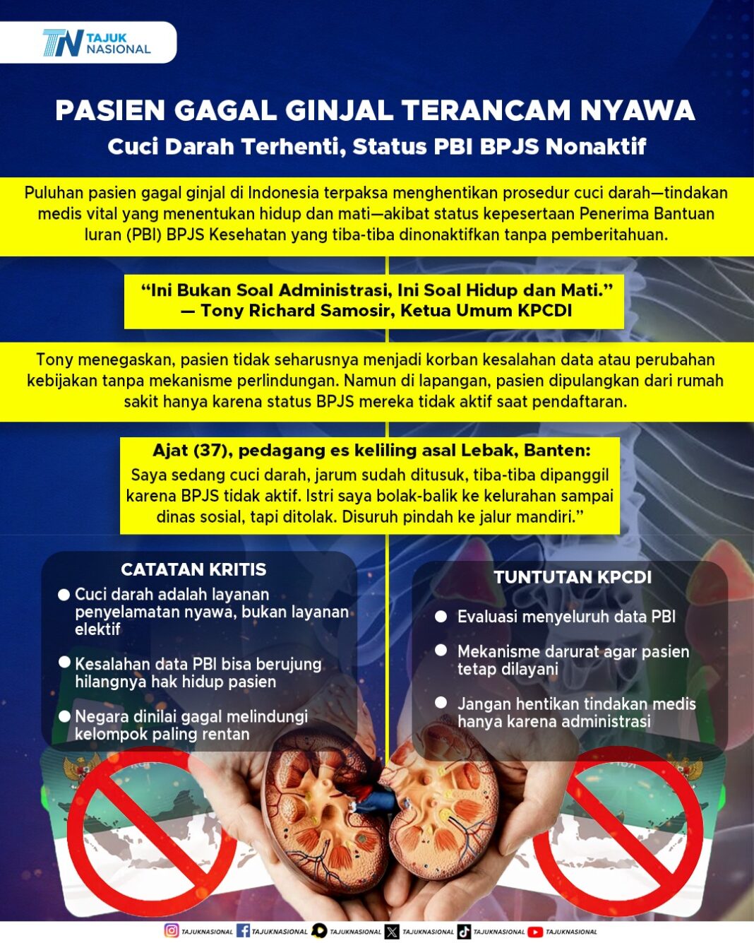 BPJS PBI Nonaktif Ancam Nyawa Pasien Gagal Ginjal, Cuci Darah Terhenti