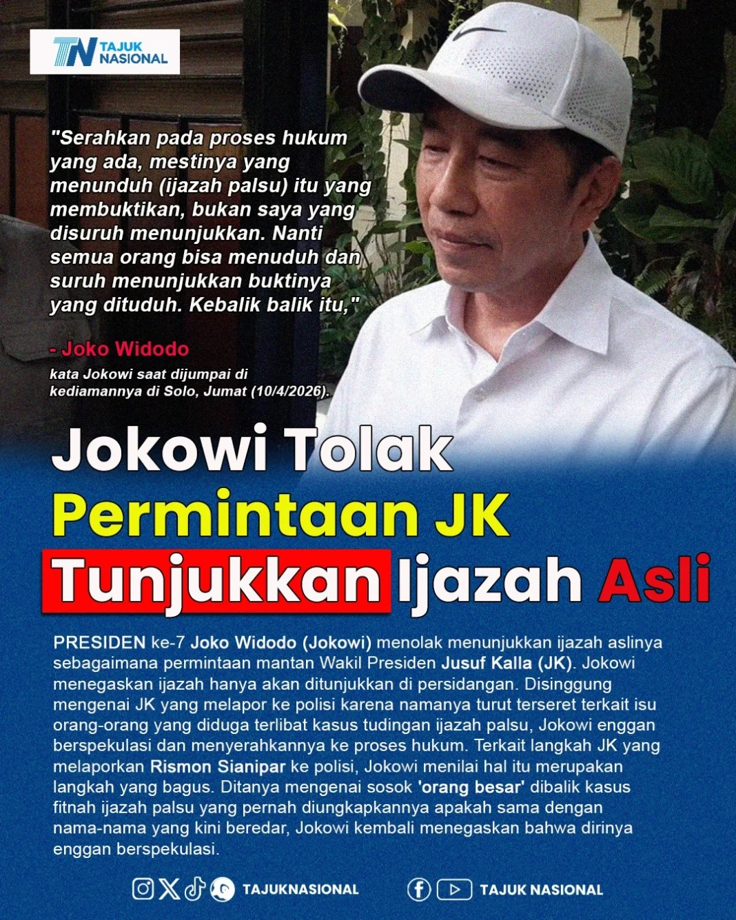 Jokowi Tolak Ijazah Asli, Tegaskan Hanya Ditunjukkan di Pengadilan