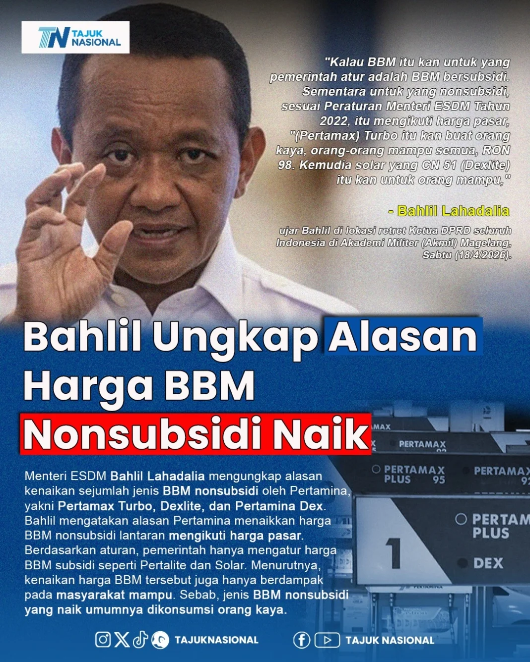 Bahlil Ungkap Alasan Harga BBM Nonsubsidi Naik, Ini Penjelasannya