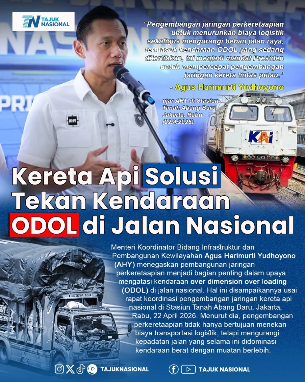Kereta Api Solusi Tekan Kendaraan ODOL di Jalan Nasional
