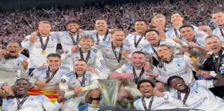 RAYAKAN JUARA UEL - Pemain Aston Villa merayakan trofi juara Europa League 2026 usai mengalahkan SC Freiburg di laga Final UEL 2026, yang digelar di Stadion Besiktas Park, Istanbul Turki pada Kamis (21/5/2026) dini hari WIB. Berkat juara UEL 2026, Aston Villa membuat posisi Liga Inggris di koefesien UEFA menjadi liga terbaik di Eropa kian kokoh. OFFICAL INSTAGRAM ASTON VILLA / REPRO