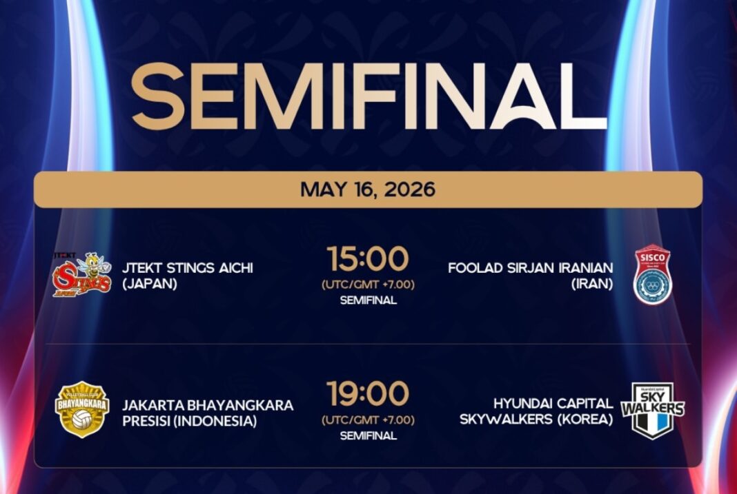 Semifinal AVC Men’s Champions League 2026 digelar di GOR Terpadu Ahmad Yani Pontianak. Jakarta Bhayangkara Presisi menghadapi Hyundai Capital Skywalkers malam ini.