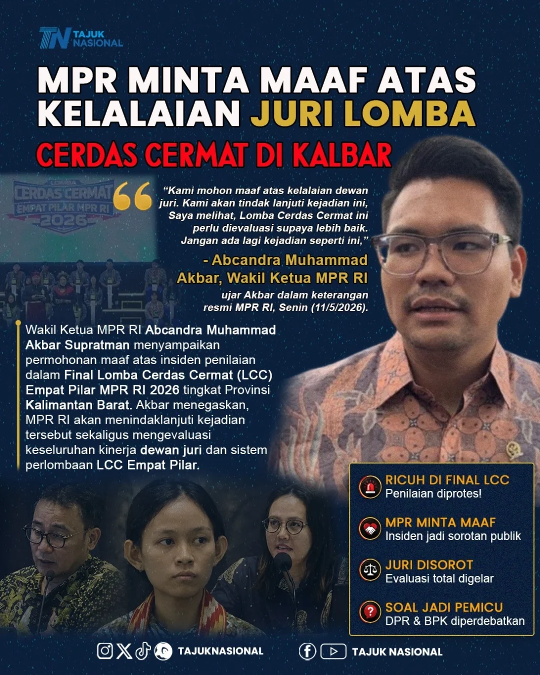 MPR Minta Maaf atas Kelalaian Juri Lomba Cerdas Cermat di Kalbar