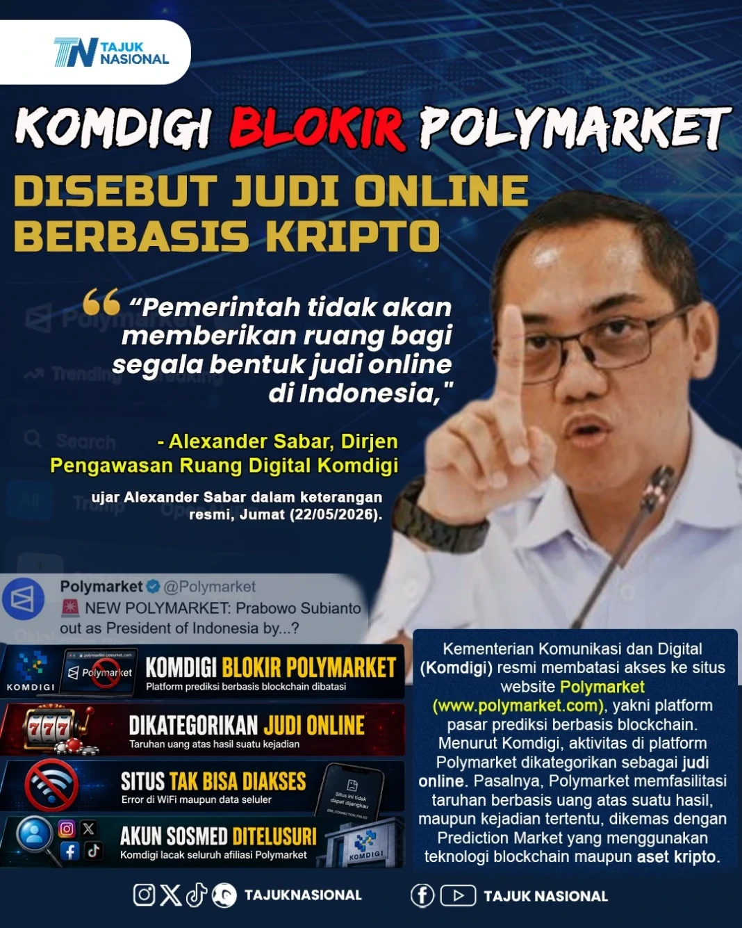 Komdigi Blokir Polymarket, Platform Prediksi Kripto Disebut Judi Online