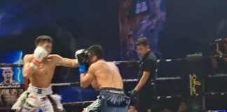 TAMPIL BERINGAS - Aziz Calim tampil beringas menghamtam Jacson Karmela di ronde-ronde terakhir main event Garuda Fight Championsip 2026 Series 2, Sabtu (27/6/2026). Pertarungan Utama atau Main Event yang digelar di Bali United Studio itu dimenangkan The Krauser ! OFFICIAL INSTAGRAM GARUDA FIGHT / REPRO