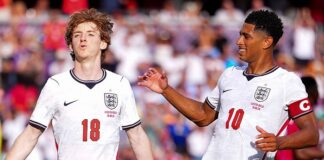 Pemain Timnas Inggris bersiap menghadapi Kroasia dalam pertandingan Grup L Piala Dunia 2026 di Dallas Stadium, Kamis (18/6/2026).