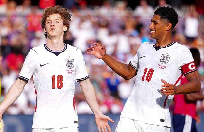 Pemain Timnas Inggris bersiap menghadapi Kroasia dalam pertandingan Grup L Piala Dunia 2026 di Dallas Stadium, Kamis (18/6/2026).