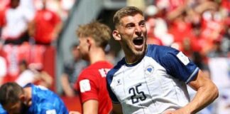 Pemain Kanada merayakan gol penyeimbang ke gawang Bosnia dan Herzegovina pada laga Grup B Piala Dunia 2026 di Toronto Stadium.