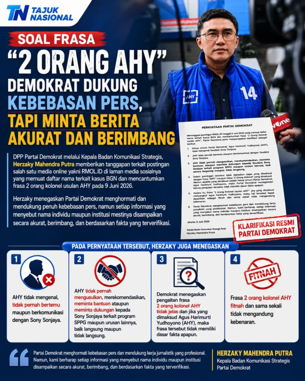 Demokrat Klarifikasi Frasa 2 Orang AHY, Herzaky Minta Informasi Akurat dan Berimbang