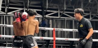 MENANG KO - Muhammad Rivad Isyai berhasil memenuhi janjinya untuk mengalahkan Sakti Hamonangan Manullang dalam duel perebutan sabuk juara Bantamweigh ZXZ Prodigy Series 1 Byon Combat 2026 malam ini, Jumat (3/7/2026). Simanullang akhirnya benar-benar dibuat 'tertidur' di kanvas ring usai dikalahkan KO oleh rivad. OFFICIAL INTAGRAM BYON COMBAT/REPRO