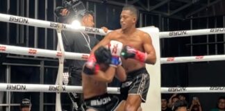 MENANG KO - Nyong Nelson mengkanvaskan lawannya, Yosafat Riski di laga puncak Byon Combat ZXZ Prodigy Series 1 2026 hari ini, Jumat (3/7/2026). Kemenangan ini memperpanjang rekor kemenangan Nyong Nelson di ajang sport combat popular di Indonesia ini. OFFICIAL INSTAGRAM BYON COMBAT/REPRO