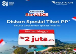 Promo Tiket Pesawat Agustus 2026 Terbaru: Spesial HUT ke-81 Kemerdekaan RI, Terbang Hemat bisa Sampai Rp 2 Juta 1 PROMO PENERBANGAN - Pelita Air menggelontorkan promo tiket pesawat spesial HUT kee-81 Kemerdekaan RI di Agustus 2026 ini! Berikut detailnya, Jumat (14/8/2026). OFFICIAL INSTAGRAM PELITA AIR/REPRO