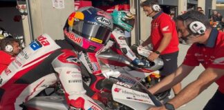 HASIL MARIO AJI - Pembalap Moto2 asal Indonesia di MotoGP 2026, Mario Aji mencatatkan rekor 1 putaran tercepat di Sirkuit MotorLand Aragon, Alcaniz Spanyol dengan total waktu 1 menit 50,734 detik. Sayangnya, itu tak cukup membuat Mario Aji bisa lolos langsung ke Q2 di sesi Kualifikasi Moto2 Aragon 2026 pada Sabtu besok. OFFICIAL INSTAGRAM HONDA TEAM ASIA/REPRO