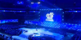 Ketum Partai Demokrat, Agus Harimurti Yudhoyono (AHY) memberikan sambutan pada Hut ke-25 Partai Demokrat di Indonesia Arena, Rabu (9/9/2026).