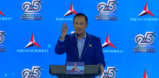 Ketua Umum Partai Demokrat Agus Harimurti Yudhoyono (AHY) menyampaikan pidato dalam perayaan HUT ke-25 Partai Demokrat di Indonesia Arena, Jakarta, Rabu (9/9/2026).