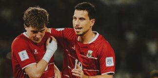 Timnas Indonesia merayakan kemenangan 2-0 atas Singapura pada laga Grup A FIFA ASEAN Cup 2026 di SUGBK, Jakarta, Jumat (25/9/2026).