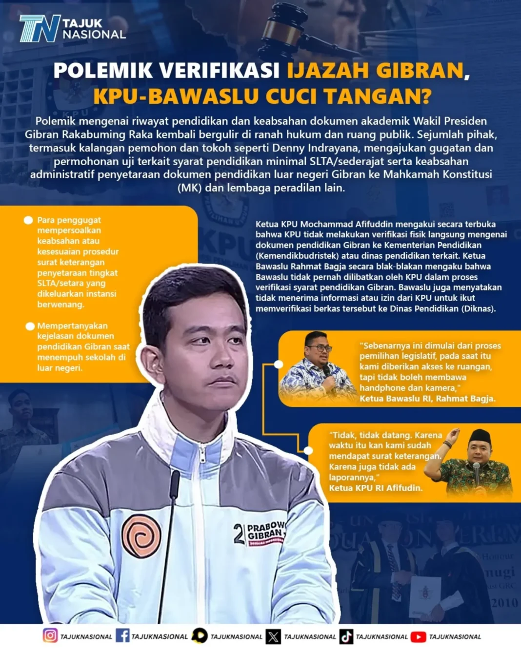 Verifikasi Ijazah Gibran Dipersoalkan, KPU dan Bawaslu Beri Penjelasan